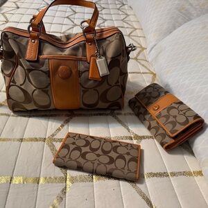Coach Brown and Orange Shoulder Bag Set